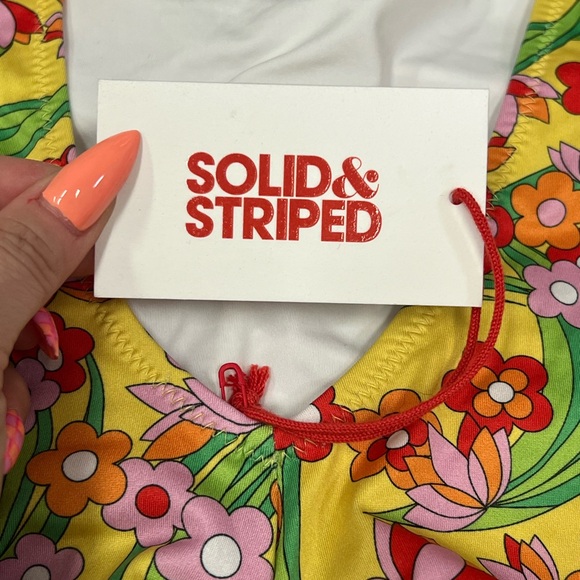 Solid and Striped Ruched Floral One Piece - Picture 4 of 6